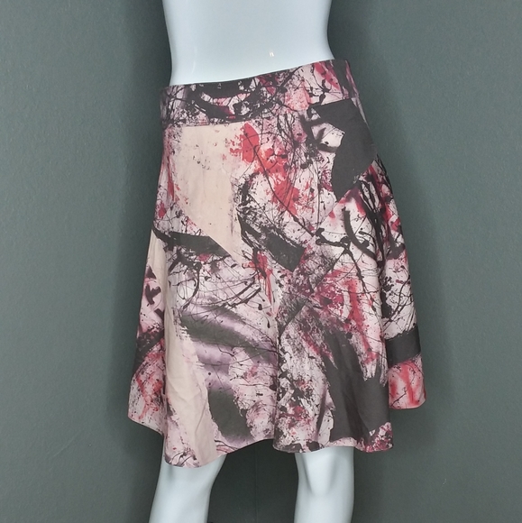 Vintage 90s Y2K Hanley Mellon Pink Brown Paint Spatter Print A Line Skirt Size 2 - Picture 1 of 8